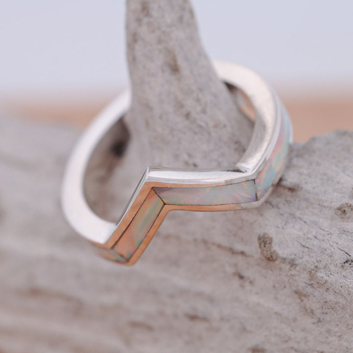 Gold or Silver White Opal V-Ring