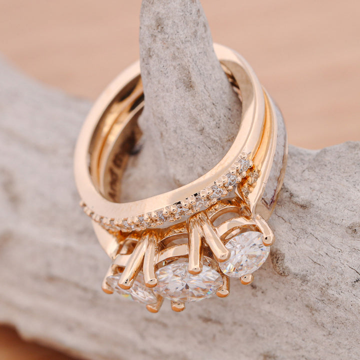 Yellow Gold, 3 Diamonds, Antler, Stacking Band