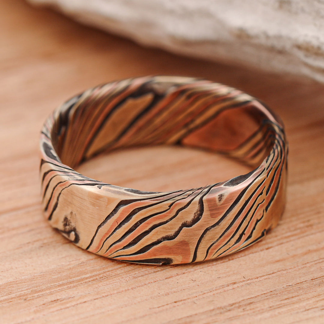 Acid Etched 14k Gold and Silver Mokume Gane, hand forged