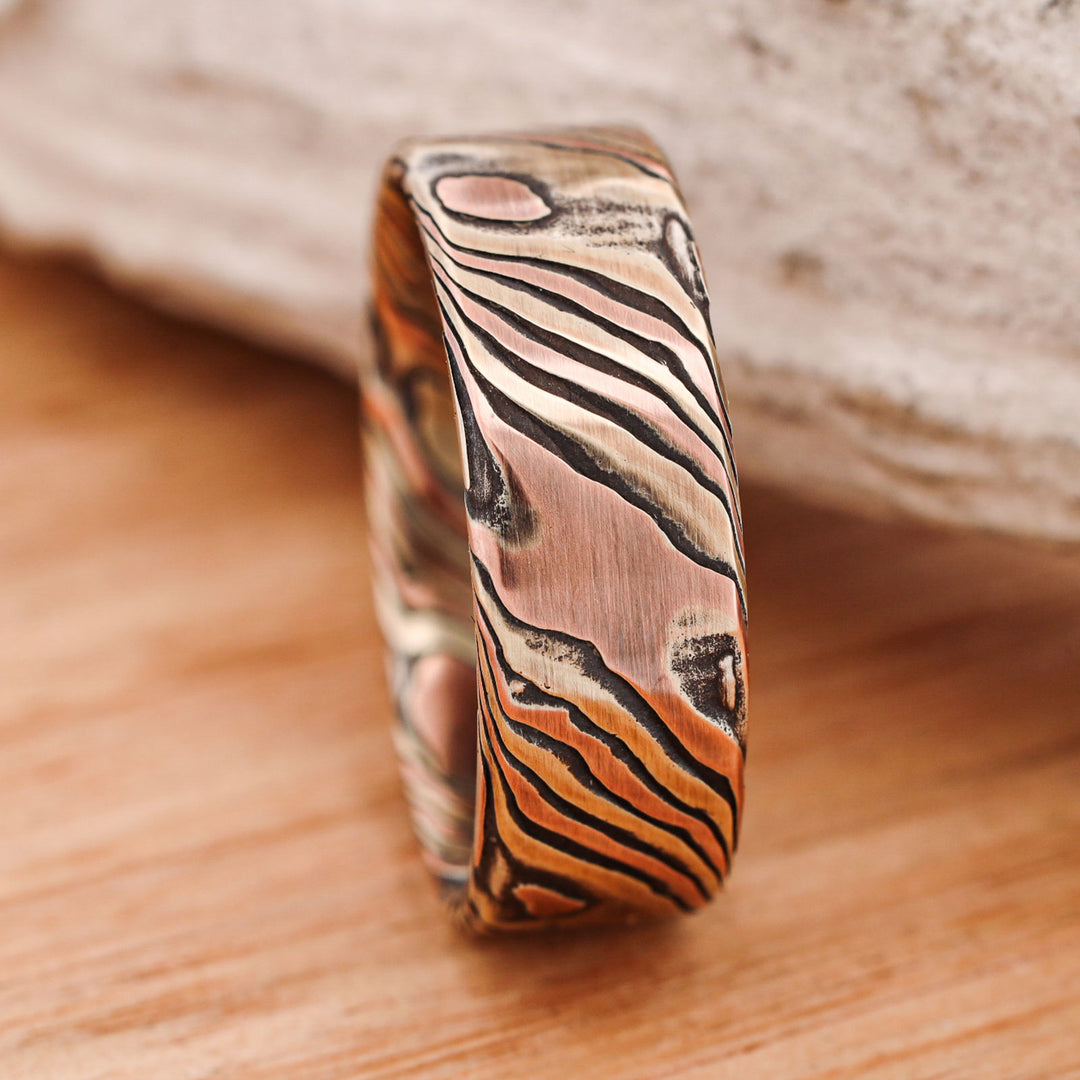 Acid Etched 14k Gold and Silver Mokume Gane, hand forged