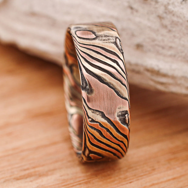 Acid Etched 14k Gold and Silver Mokume Gane, hand forged