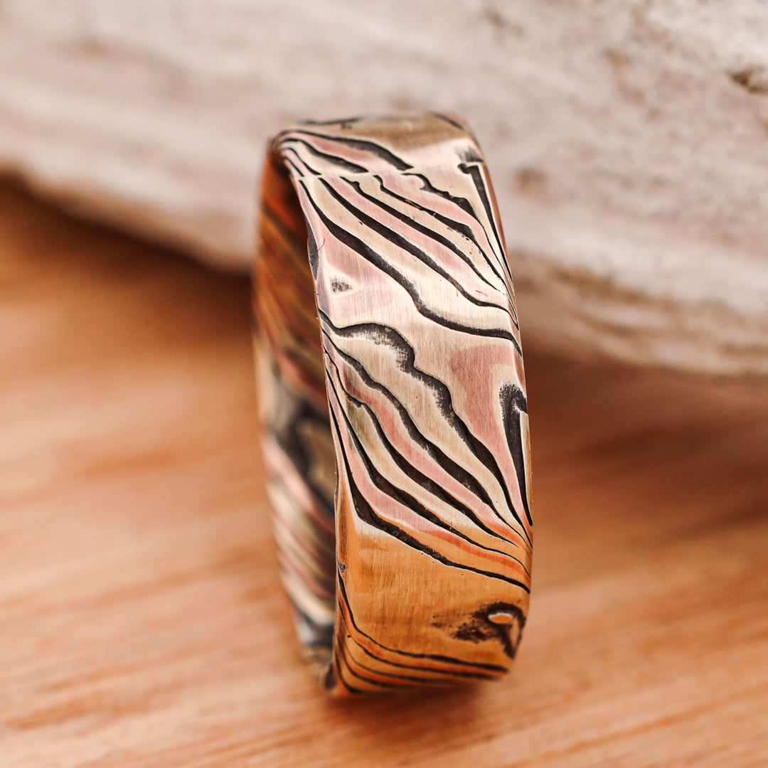 Acid Etched 14k Gold and Silver Mokume Gane, hand forged