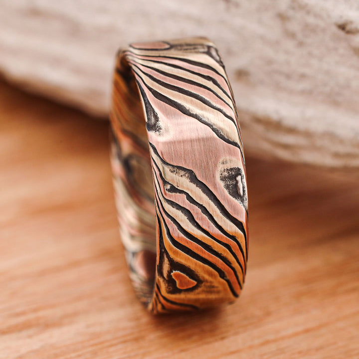 Acid Etched 14k Gold and Silver Mokume Gane, hand forged