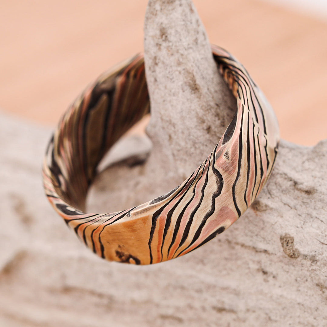 Acid Etched 14k Gold and Silver Mokume Gane, hand forged