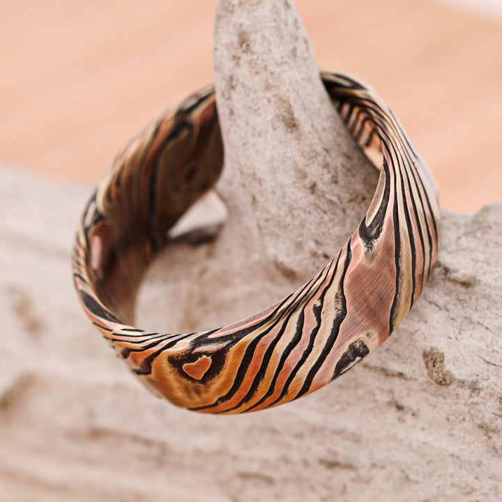 Acid Etched 14k Gold and Silver Mokume Gane, hand forged