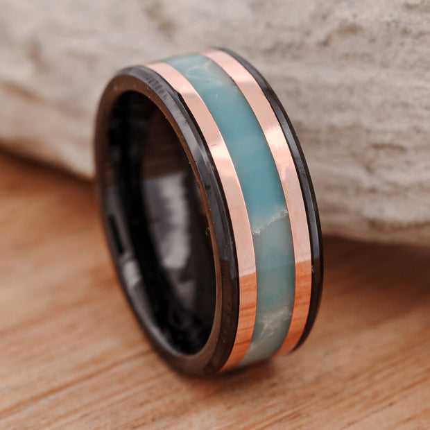 Larimar and Rose Gold in Tungsten or Ceramic Channel