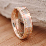 Matte Finish 14k Gold and Silver Mokume Gane, with Platinum Inlay, hand forged