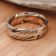 Acid Etched 14k Gold and Silver Mokume Gane, with Platinum Inlay, hand forged Set