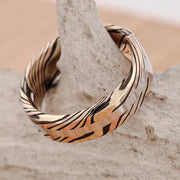 Acid Etched 14k Gold and Silver Mokume Gane, with Platinum Inlay, hand forged