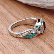 Asscher Cut Alexandrite, with Pave Diamond Accents, and Turquoise Inlays