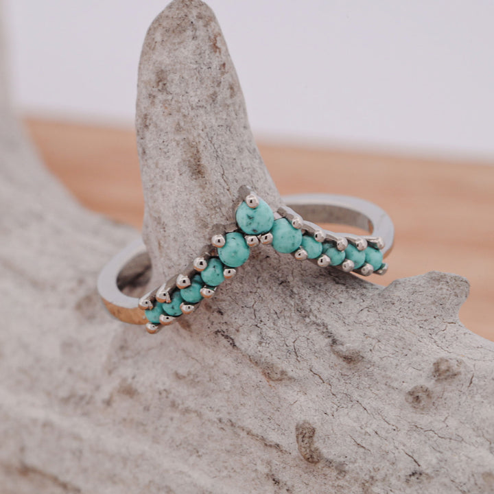 Turquoise and Diamond Stacking Band V-Ring Set