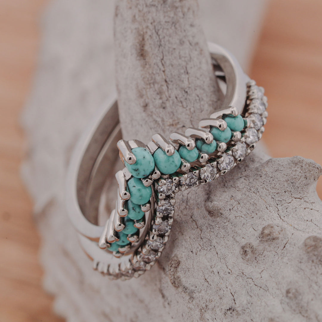 Turquoise and Diamond Stacking Band V-Ring Set