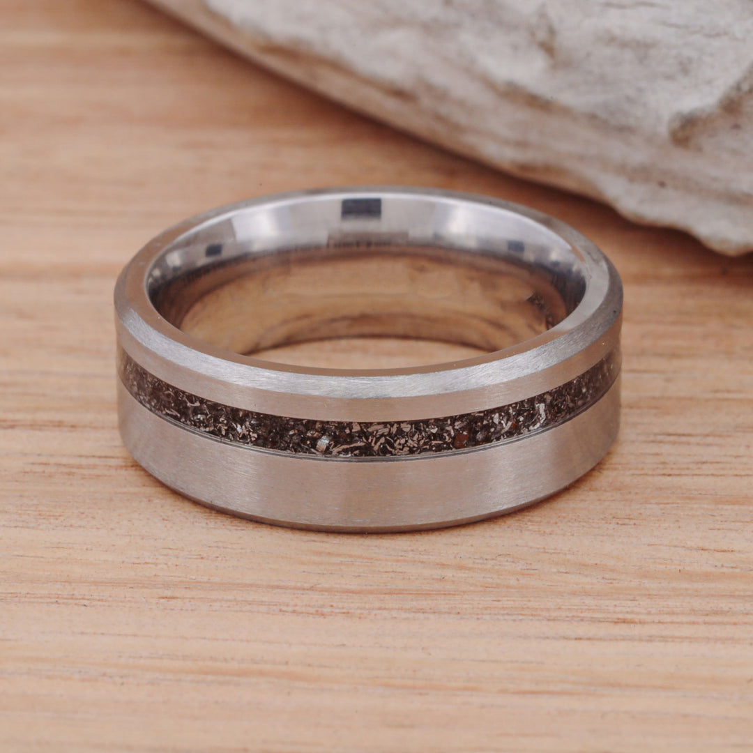 Brushed Titanium with offset Meteorite Inlay