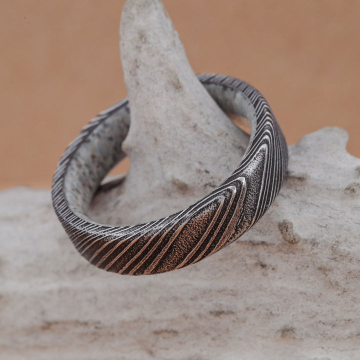 Dark Damascus Steel, Elk Antler Inlay