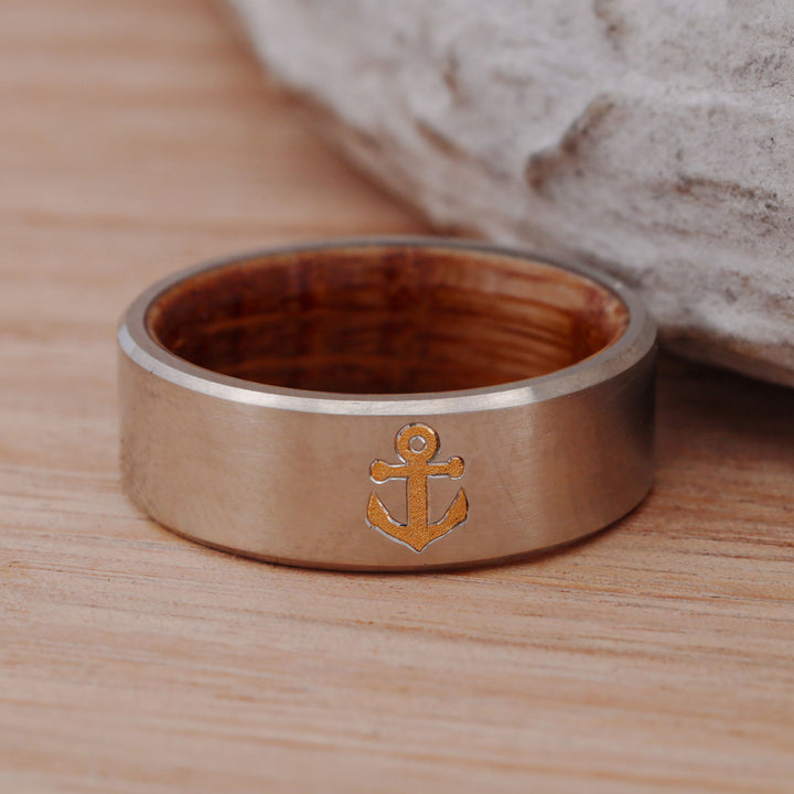 Set of Metal Bands with 24k Anchor Inlay and Whiskey Barrel Liner