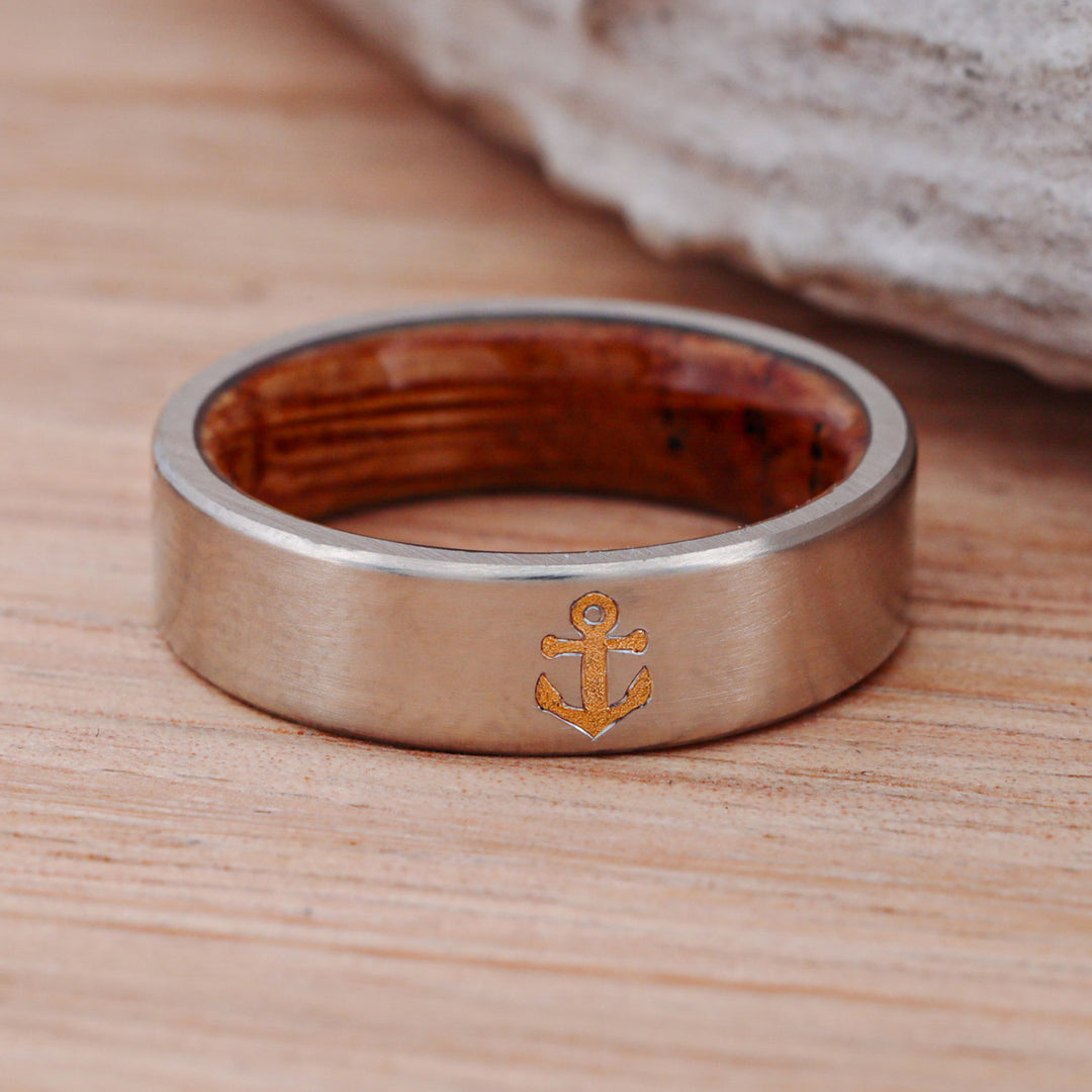 Set of Metal Bands with 24k Anchor Inlay and Whiskey Barrel Liner