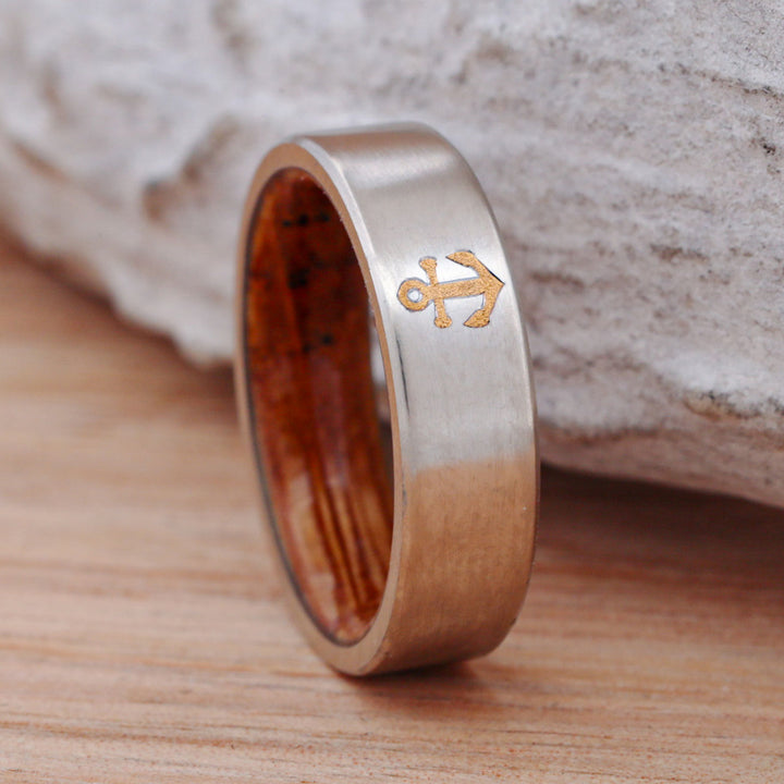 Set of Metal Bands with 24k Anchor Inlay and Whiskey Barrel Liner