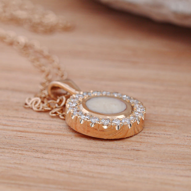 Synthetic Ivory Pendant and/or Stud Earring Set with Halo Set Diamonds
