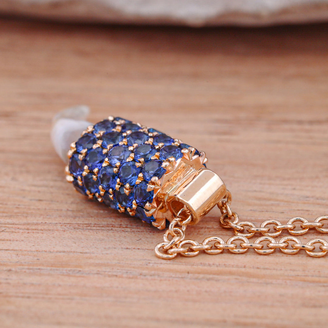 14k Gold Dog Tooth Pendant with Pave Set Blue Sapphire Accents