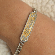 Customizable Gold "Name" Bracelet with 24k Gold Inlay and Diamond Accents