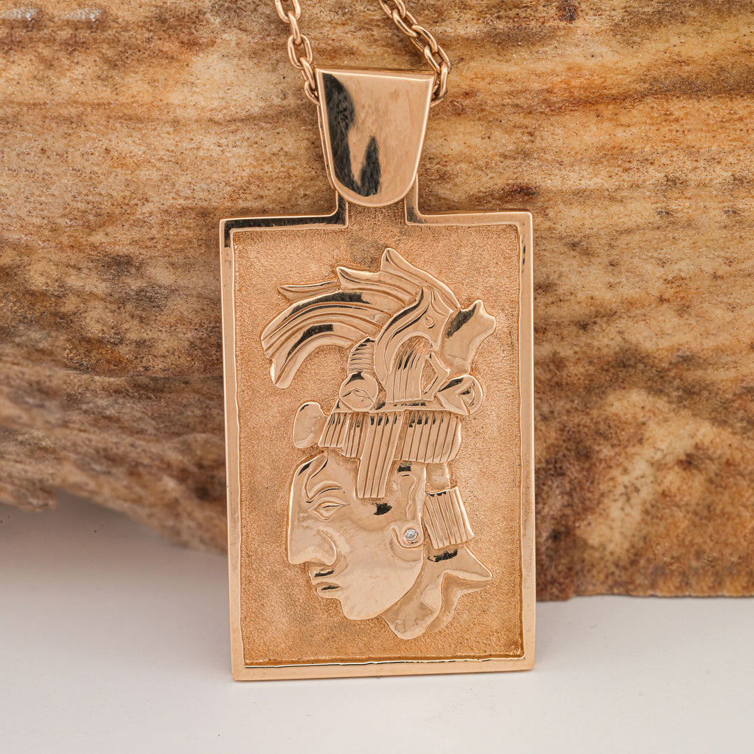 Hand Sculpted Gold Mayan King "Rey Pakal" Pendant