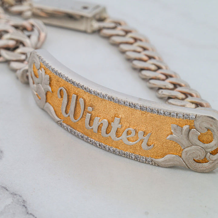 Customizable Gold "Name" Bracelet with 24k Gold Inlay and Diamond Accents