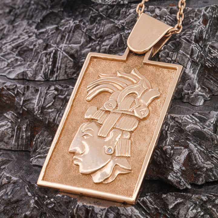 Hand Sculpted Gold Mayan King "Rey Pakal" Pendant