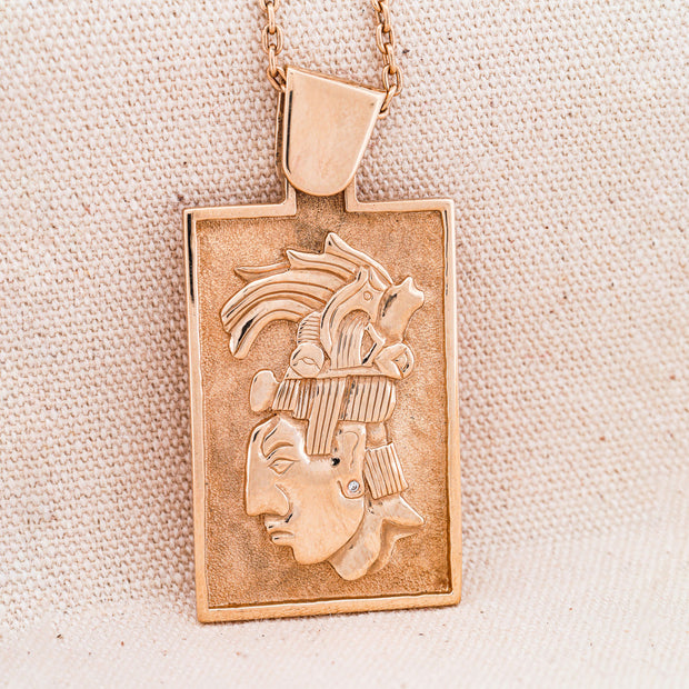 Hand Sculpted Gold Mayan King "Rey Pakal" Pendant