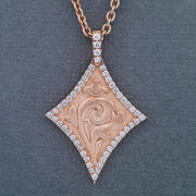 Sculpted Scroll, French Set Diamonds, and 14k Gold Pendant
