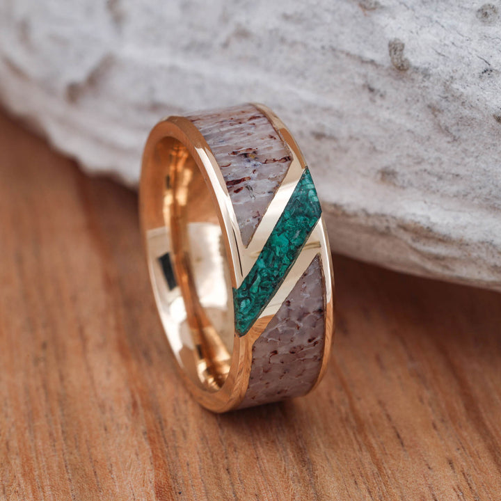 Antler Channel Ring with Diagonal Malachite Inlay