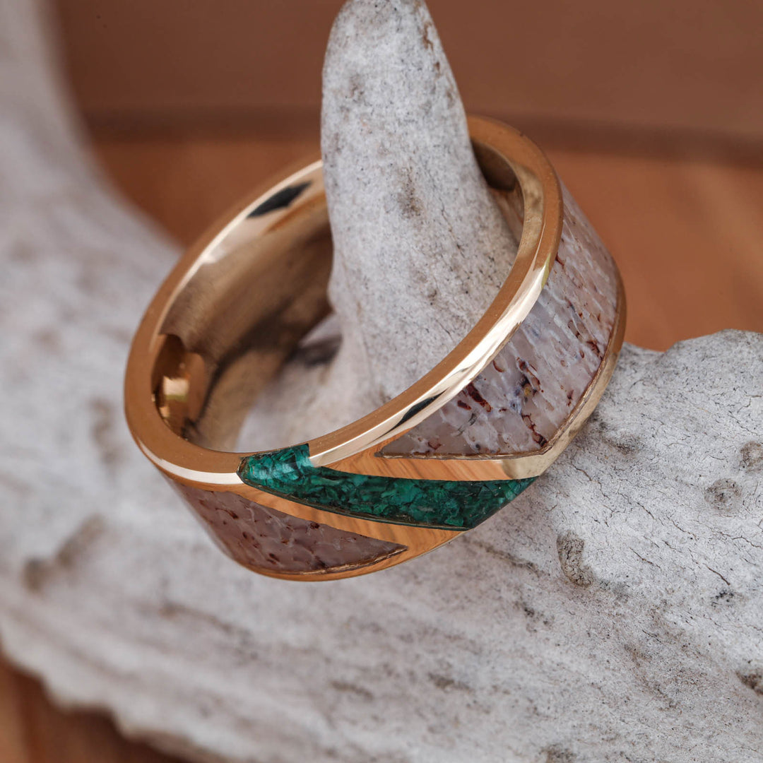 Antler Channel Ring with Diagonal Malachite Inlay