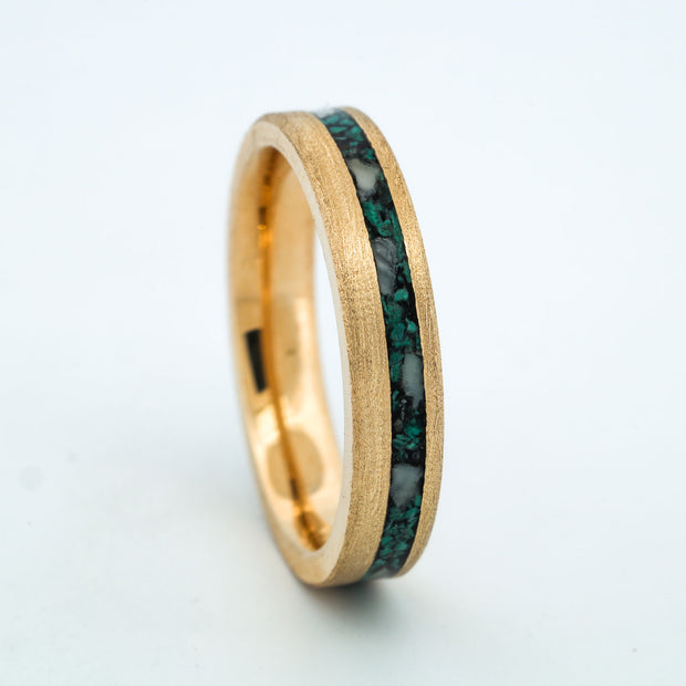 SALE RING -  Yellow Gold, Malachite, Elk Ivory - Size 11.25