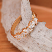 Yellow Gold Diamond Stacking Band Marquise and Round Diamonds