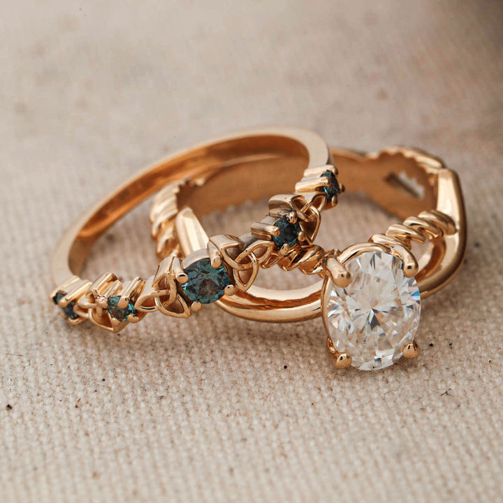 Diamond and Alexandrite Ring Set with Celtic Knots