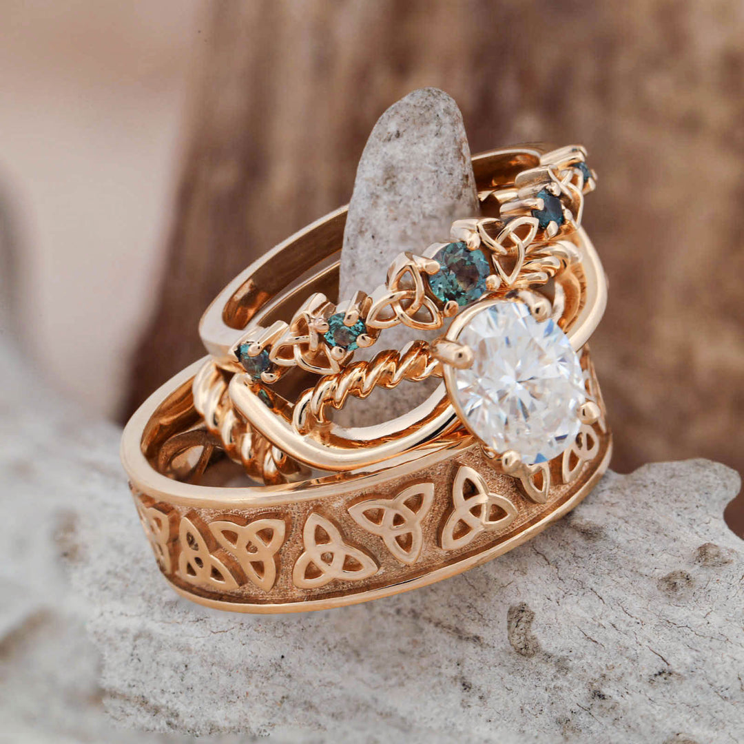 Diamond and Alexandrite Ring Set with Celtic Knots