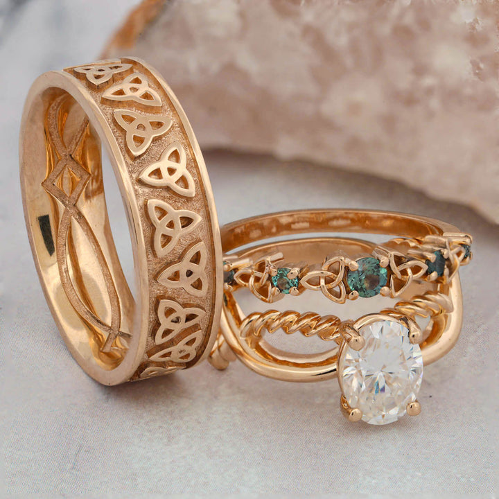 Diamond and Alexandrite Ring Set with Celtic Knots