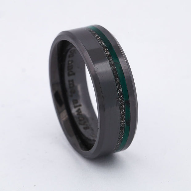 SALE RING -  Black Zirconium, Imperial Jade, & Meteorite - Size 11.25