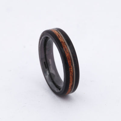 SALE RING -  Black Zirconium, Blackwood, Cork & Guitar String - Size 4.75