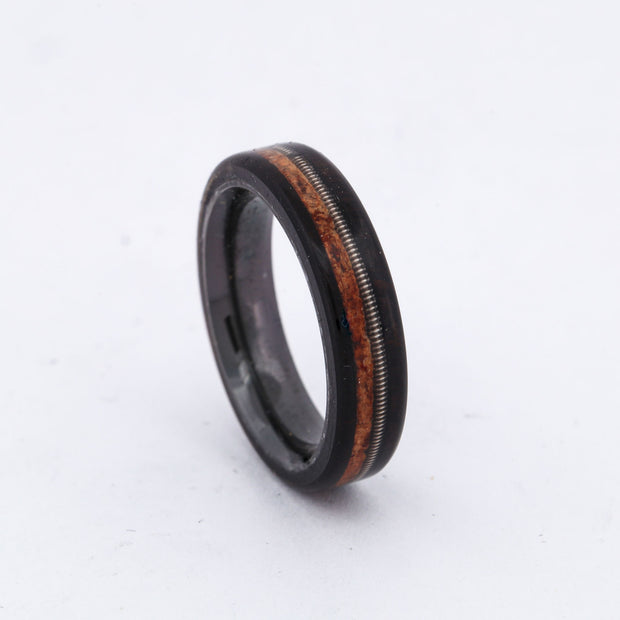 SALE RING -  Black Zirconium, Blackwood, Cork & Guitar String - Size 4.75