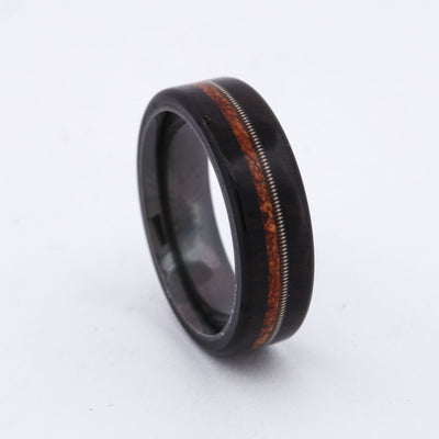 SALE RING -  Black Zirconium, Blackwood, Cork & Guitar String - Size 7.5