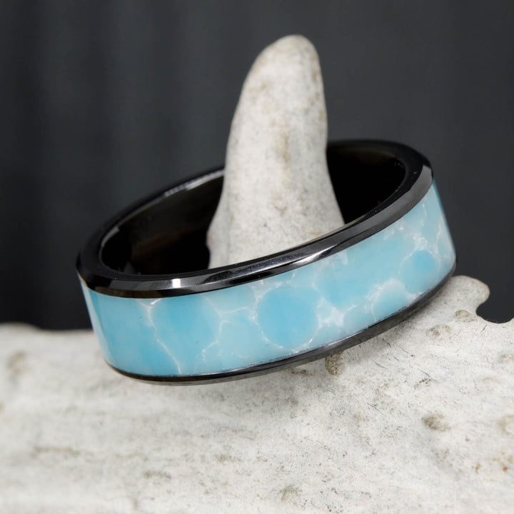 Larimar Stone Inlay in Tungsten or Ceramic Channel