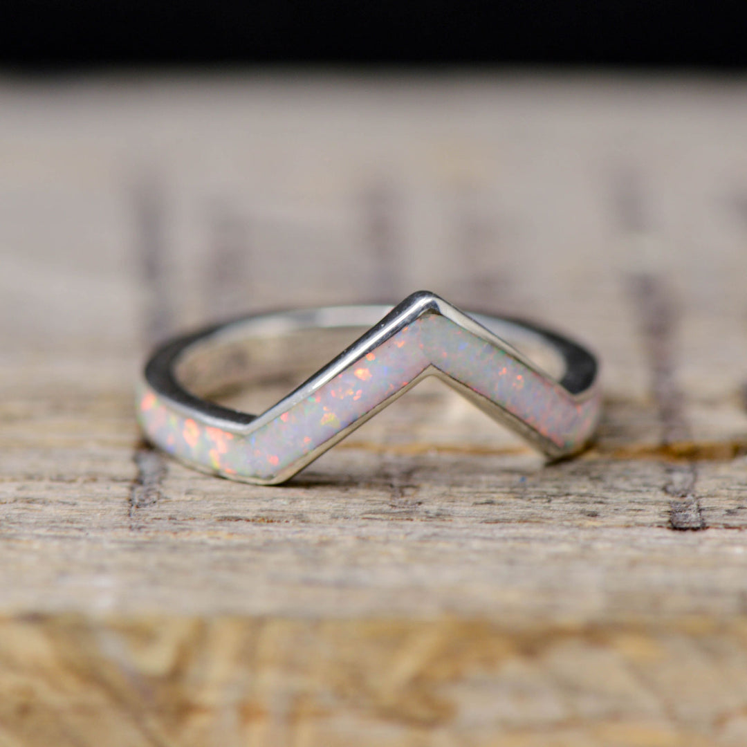 Gold or Silver White Opal V-Ring