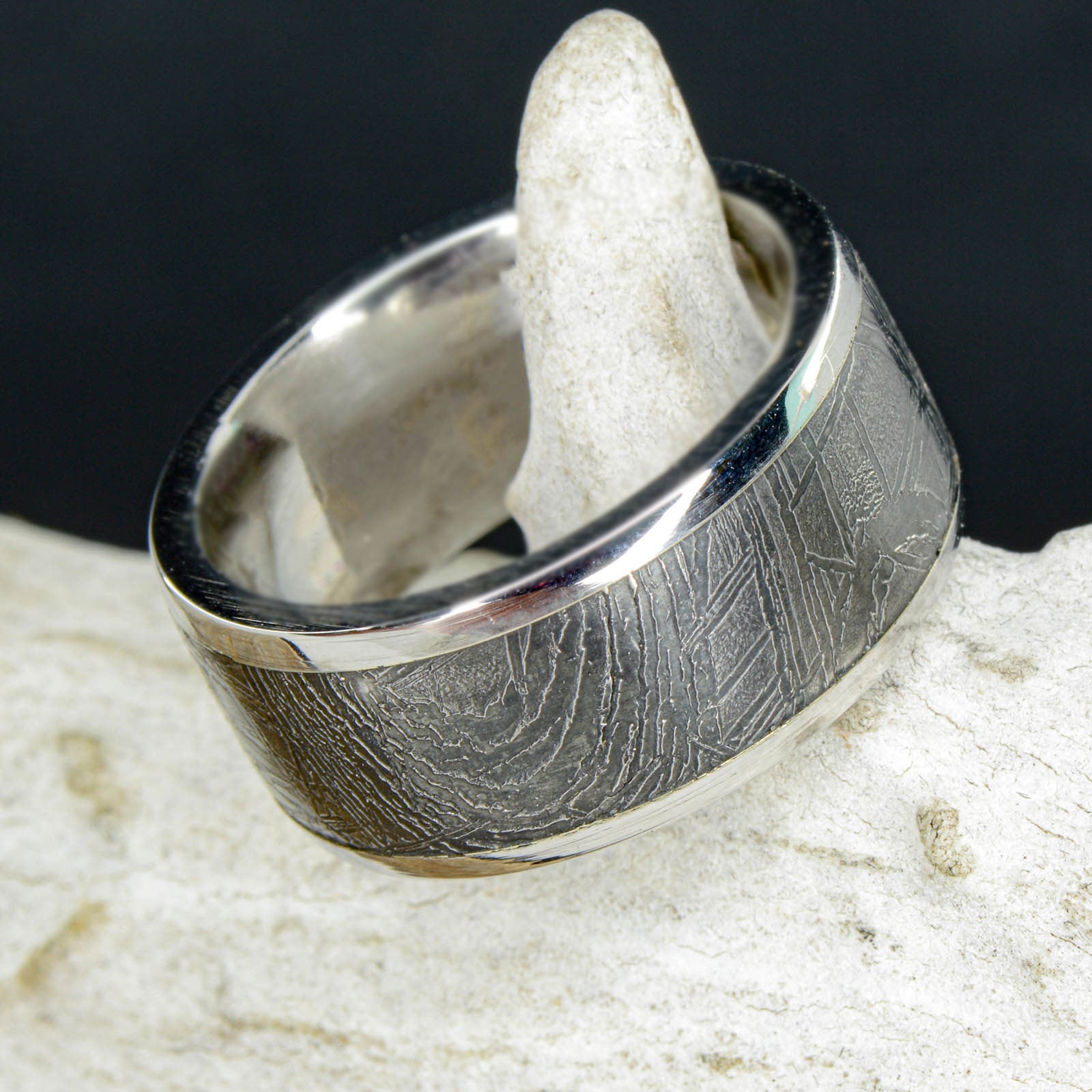 Rugged textured organic men's sterling silver ring