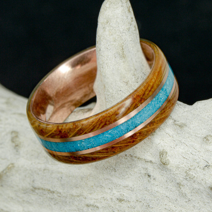 Whiskey Barrel Wood and Turquoise Inlays