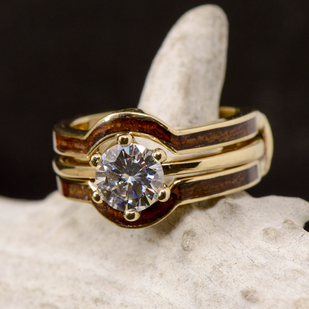 Diamond Solitaire With Koa Wood Ring Guard