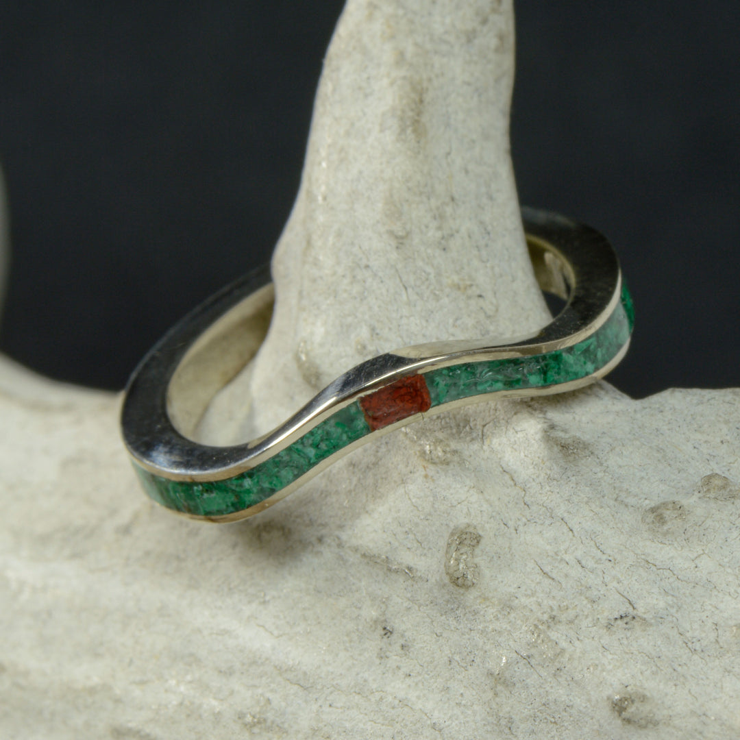 Gold or Silver, Malachite, & Red Opal U-Ring