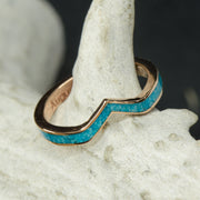 White Gold V Ring with Turquoise Inlay