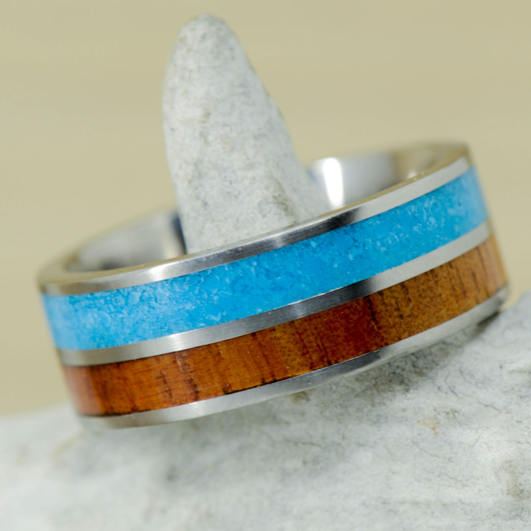 Gold, Koa Wood, Turquoise Inlays