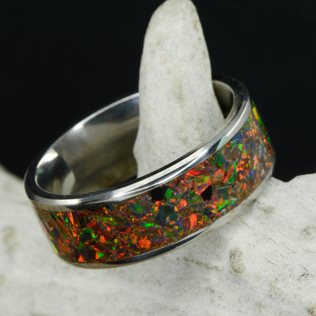 Crushed Black Opal in Tungsten or Ceramic Channel