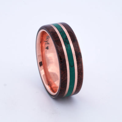 SALE RING -  Rose Gold, Walnut, & Imperial Jade - Size 11